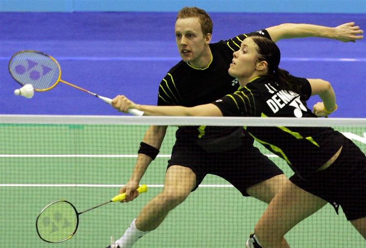 Den danske mixeddouble Thomas Laybourn og Kamilla Rytter Juhl ses her under dagens finale i Korea. 