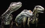 En animeret lilliensternus omgivet af to utahraptorer. Forskning fastslår nu, at det var en ændring i klimaet, der over en længere periode dræbte de store forhistoriske dyr. 