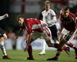 Daniel Agger (tv.) og Michael Gravgaard spillede første gang sammen i 4-1-sejren over England 17. august 2005. 