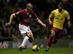 Henrik Larsson er allerede en succes i Manchester United. Her i en kamp mod Watford. 