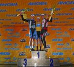 Levi Leipheimer (midt) vandt Tour of California med Jens Voigt fra CSC (th) på andenpladsen.Jason McCarney blev nummer tre. 