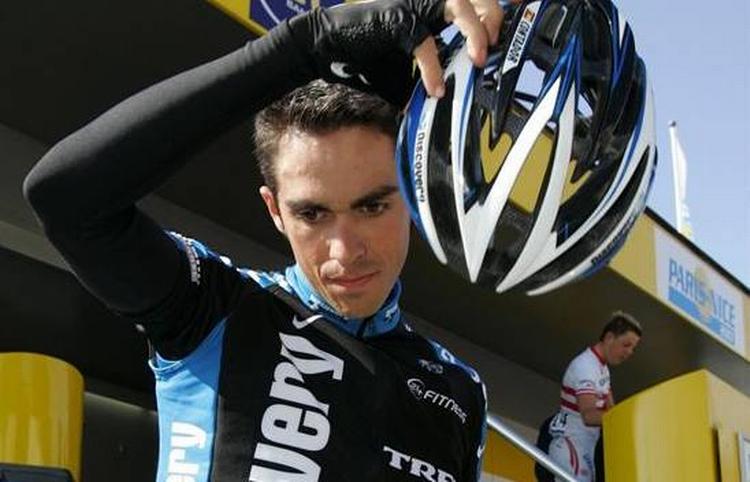 Spanieren Alberto Contador kom først over stregen på fjerde etape af Paris-Nice. 