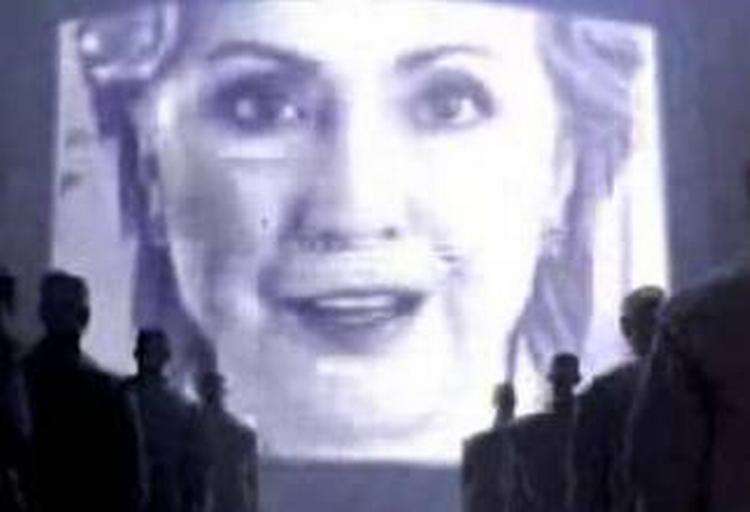 Hillary Clinton som Big Brother foran de pacificerede horder. 