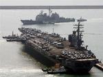 Det amerikanske hangarskib USS Ronald Reagan ankommer til den sydkoreanske havneby Busan 