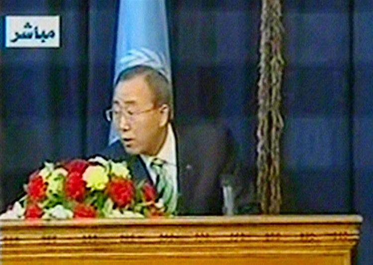 Ban Ki-moon blev rystet, da en raket eksploderede tæt på den bygning, han befandt sig i. 