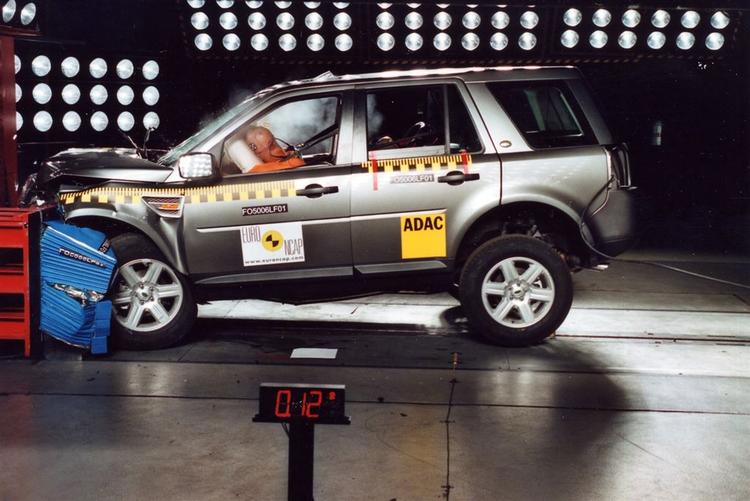 Land Rover Freelander 2 i frontalkollision. Det klarer den til topkarakter, men den er hård ved fodgængere. Foto: Euro NCAP 