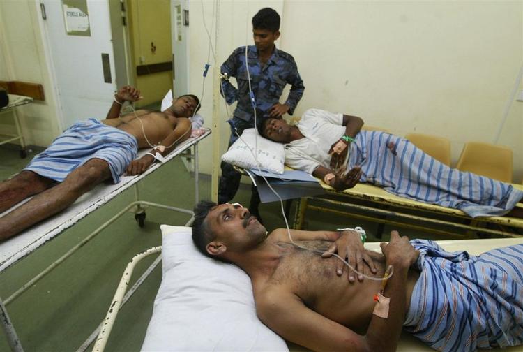 Sårede srilankanske soldater blev behandlet på et hospital i Negambo. 