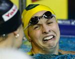 Lisbeth Lenton var overvældet, da hun besejrede blandt andre Natalie Coughlin og blev verdensmester i 100 meter fri. 