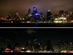 Havnefronten i Sydney før og efter at lysene blev slukket 