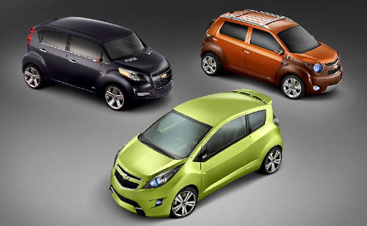 Tre gange mini fra Chevrolet: Den gule i forgrunden er Beat, den sorte Groove og den orange Trax. Foto: Chevrolet 