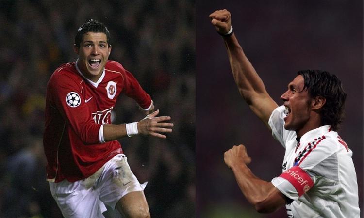 Ronaldo (t.v.) og Maldini er to af de centrale figurer i den første CL-semifinale mellem Manchester United og AC Milan. 
