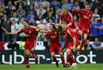 Liverpool-jubel efter Daniel Aggers scoring midt i første halvleg. 