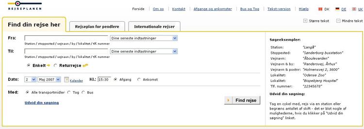 Rejseplanen.dk i en ny mere fersk udgave. 