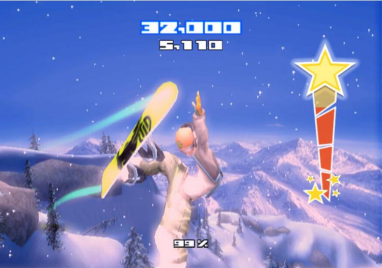 Grafikken er ikke synderligt imponerende i 'SSX Blur'. Til gengæld er det sjovt, at man kan få sin snowboardracer til at hoppe ved at vifte med håndleddet. 