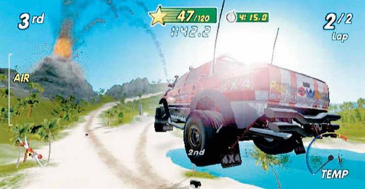 Hoppebiler. Hold controlleren mellem hænderne som et rat, og styr en samling gakkede biler rundt i arkaderæs af højeste oktantal. Hvad ’Excite Truck’ ikke har i dybden, har det i action. 