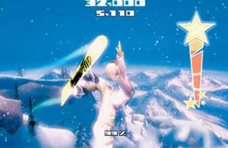 Vift og hop. Grafikken er ikke synderligt imponerende i 'SSX Blur'. Til gengæld er det sjovt, at man kan få sin snowboardracer til at hoppe ved at vifte med håndleddet. 