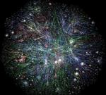 Kontakt. Forsidebilledet på Tor Nørretranders bog Civilisation 2.0 - viser internettet, som det tog sig ud, da det blev kortlagt 23. november 2003. Kortet viser over fem millioner forbindelser, farvet efter hvor i verden, de når hen: Asien er rødt, Europa er grønt, Nordamerika er blåt og ukendte er hvide. Kortet er lavet af Barrett Lyon, The Opte Project. Se mere på opte.org/maps. Foto af omslaget 