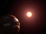 En kunstners forestilling om den Neptun-lignende planet, der kredser omkring stjernen Gliese 436. Planeten er dækket af vand. 