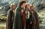 Fra vensre ses her Dominic Monaghan som Merry, Elijah Wood som Frodo, Billy Boyd som Pippin samt Sean Astin i rollen som Sam i 'Ringenes Herre'. 