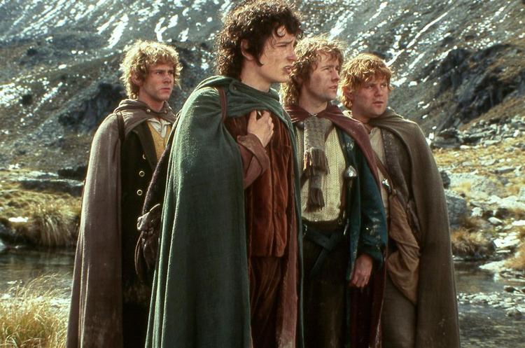 Fra vensre ses her Dominic Monaghan som Merry, Elijah Wood som Frodo, Billy Boyd som Pippin samt Sean Astin i rollen som Sam i 'Ringenes Herre'. 