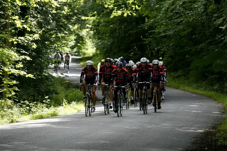Lysindfald i skoven og cykelhjelme på hovederne. Cykelrytteren Brian Holm triller med på Politikens hold i motionscykelløbet Sjælland Rundt. 