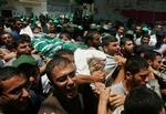 Begravelsesoptog i Gaza fredag. 