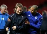 Jamil Fearrington(t.h) sammen med Frederik Berglund under træningen i Parken op til Champions League-kampen mod Manchester United. 