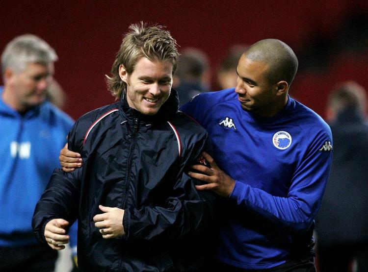 Jamil Fearrington(t.h) sammen med Frederik Berglund under træningen i Parken op til Champions League-kampen mod Manchester United. 