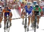 Boonen (i midten) var lidt hurtigere end Freire (t.v.) og Zabel (i grønt). 