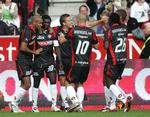Midtjysk jubel efter Baba Collins' scoring til 2-0. 