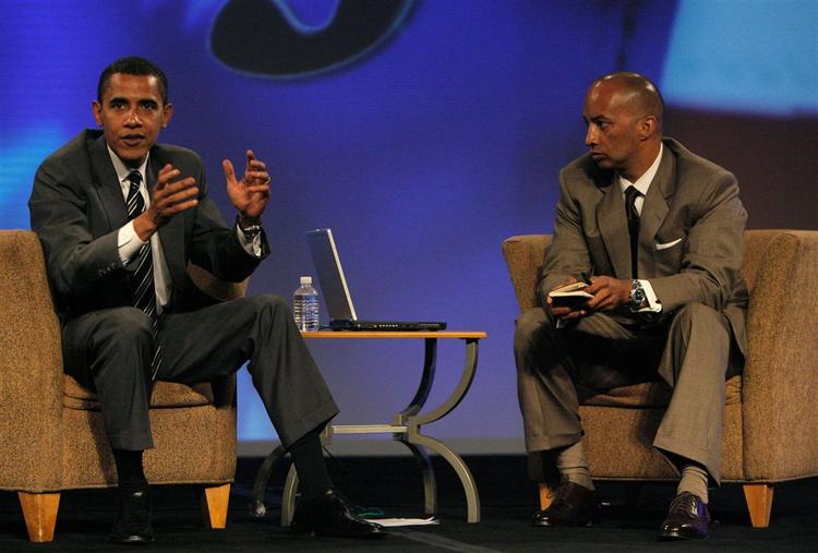 Barack Obama i diskussion ved en kongress i Las Vegas arrangeret af Foreningen for Sorte Journalister i USA. 