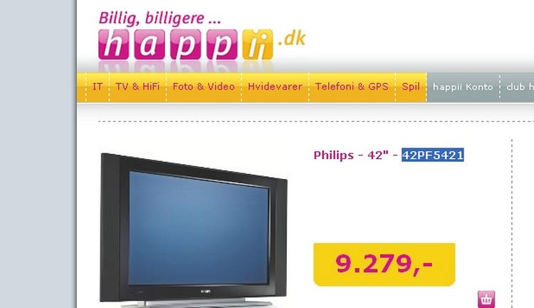 LCD-skærmen fra den nye discount-onlinebutik happii.dk er fra starten underbudt med 1200 kroner af konkurrenten wupti.dk 