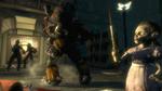 I 'Bioshock' er man konstant på jagt efter tre ting: Adam, Eve og dollar. Adam giver nye superevner, men man får det kun ved at fange spillets Little Sisters (pigen t.h.). Eve er et nødvendigt serum til at udnytte kræfterne, mens dollar kan købe ammunition eller mere helbred. 