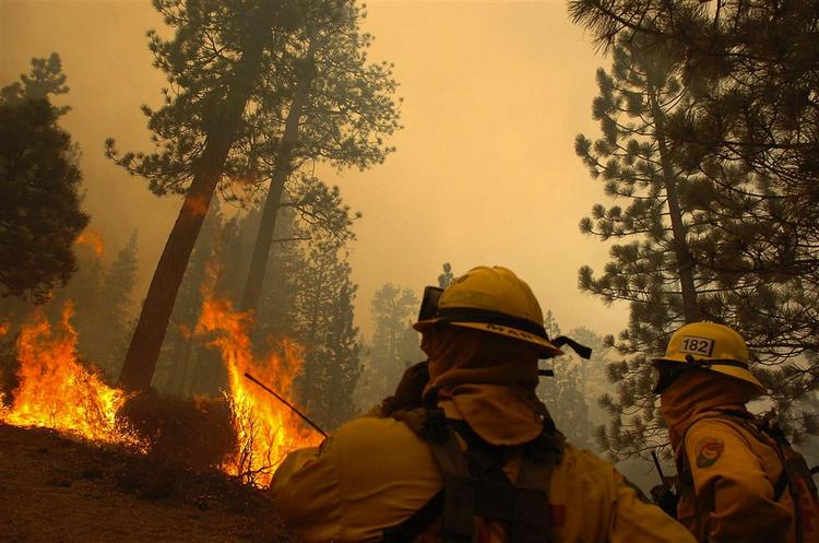San Bernardino brandvæsen i Californien forsøger at slukke brande, der er ude af kontrol. 