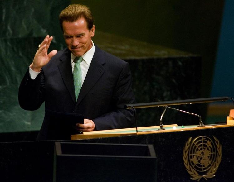 Californiens guvernør, Arnold Schwarzeneggger, høstede det største bifald, efter at have talt på FN's klimatopmøde i dag. 