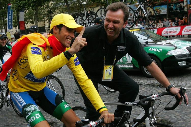 Den omdiskuterede Tour-vinder med sin mentor Johan Bruyneel. 
