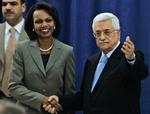 USAs udenrigsminister Condoleezza Rice under dagens pressemøde i Ramallah i dag med det palæstinensiske selvstyres præsident, Mahmoud Abbas. 