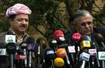 Iraks præsident, Jalal Talabani, under den fælles pressekonference med den kurdiske leder Massoud Barzani. 