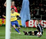 David Williams scorer sejrsmålet til 2-1 for Brøndby i SAS Liga-kampen mellem Brøndby og AGF. 