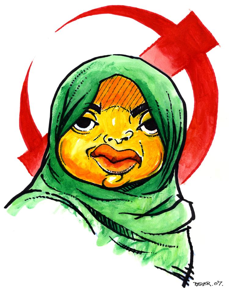 Sådan illustrerer Satiremagasinet Svikmøllen Asmaa Abdol-Hamid i sin egenskab af årets yndlingsoffer. 