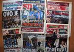 Forsiderne på førende dagblade i Zagreb dagen efter Kroatien havde slået England 3-2 i en EM-kvalifikationskamp på Wembley i London. Nu mødes de to nationer igen i kvalifikationen til fodbold VM 2010 i Sydafrika. 