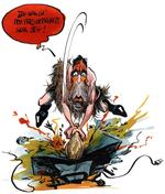 Karikaturer skal være lettere genkendelige end fotos - her en karikatur af en kendt dansk toppolitiker i Roald Als streg. 