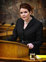 Venstres politiske ordfører, Inger Støjberg, ved Folketingets åbningsdebat. 