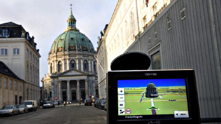 Så er vi fremme - Mio C 620 kan vise destinationen, f.eks. Marmorkirken i København,  i 3D på skærmen. Foto: Jacob Ehrbahn 