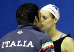 Så glade var svømmerne Luca Marin og Laure Manaudou for hinanden under VM i Australien i marts. Deres forhold sluttede med et højlydt skænderi i sidste uge. 
