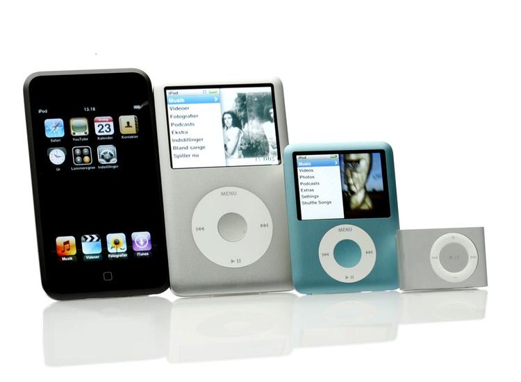 Den mindste iPod på billedet er en Shuffle, som er god, hvis du bare vil have en lille musikafspiller. 