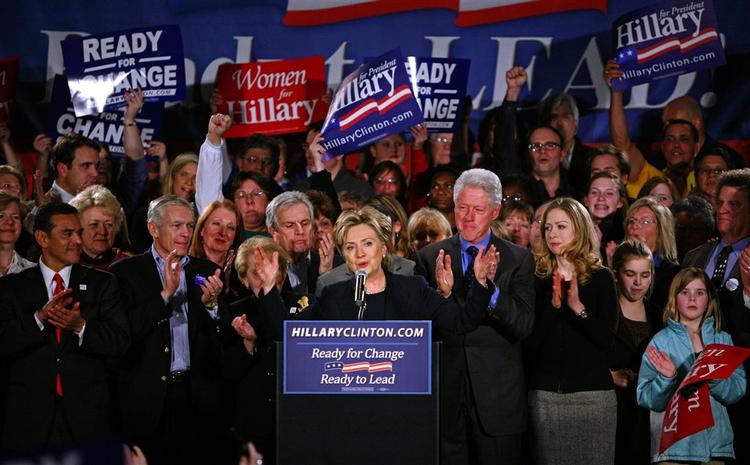Hillary Clinton under primærvalget i Iowa, hvor hun led et stort nederlag til Barack Obama. 