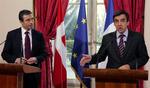 Statsminister Anders Fogh Rasmussen (V)og den franske premierminister Francois Fillon under dagens pressemøde i Paris. 
