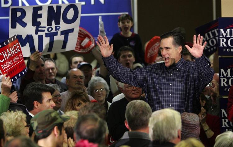 Romney har vundet blandt republikanerne i Nevada. Her er han til valgmøde før sejren. 