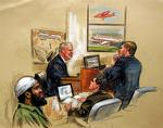 Clarens Prevost forhøres i retten i Alexandria, Virginia af advokat David Novak, mens Zacarias Moussaoui lytter på. 